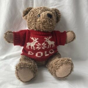 Vintage Polo Ralph Lauren 1998 Brown Teddy Bear Red Winter Sweater Plush 14”